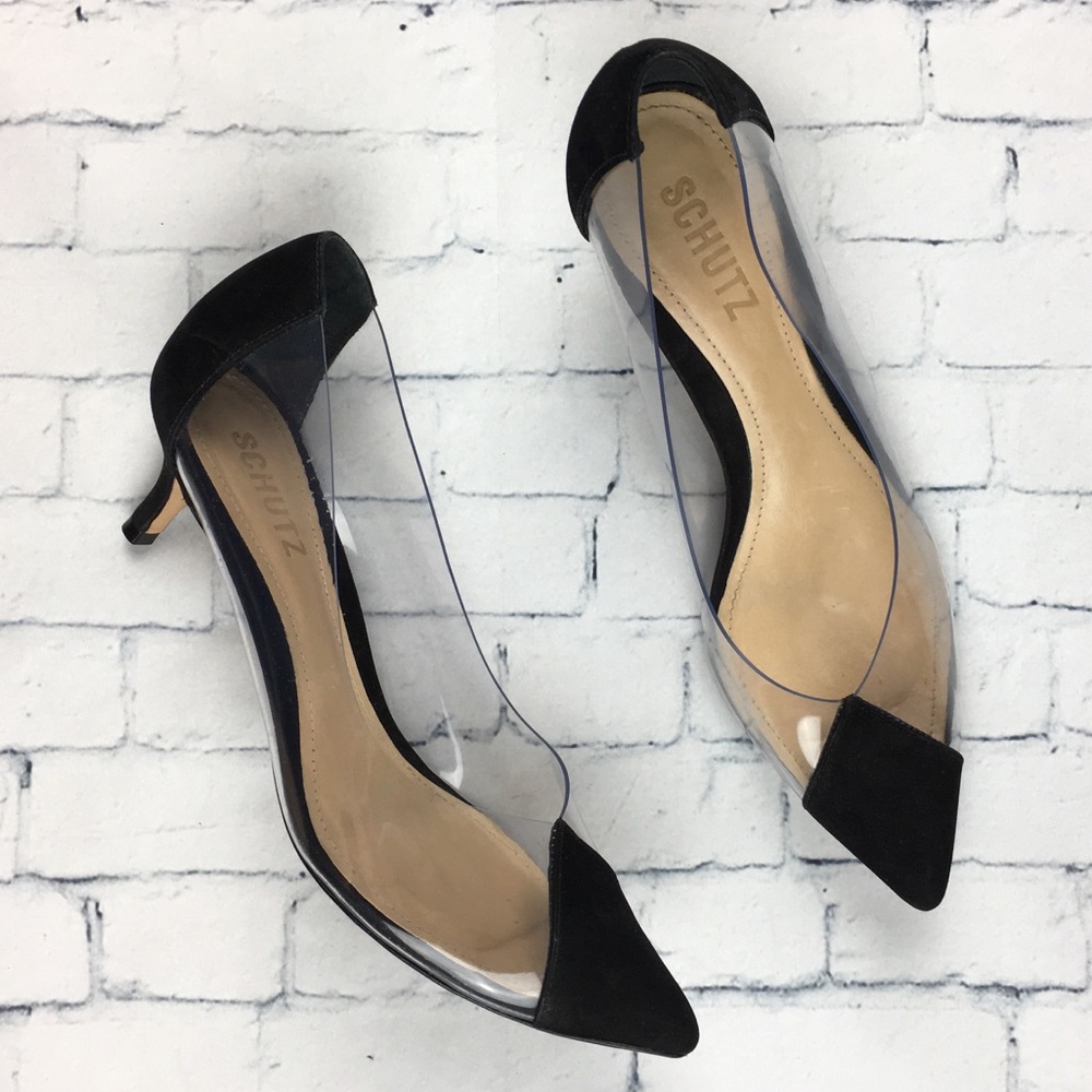 Schutz Cyou Kitten Clear Pointy Toe Pump Sz 6.5